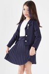 Kız Çocuk Lacivert Bluz Etek ve Ceketli 3lü Elbise Takımı 15061
