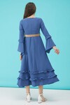 Kız Çocuk Mavi Kemerli Volanlı Elbise 15181