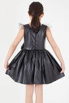 Kız Çocuk Tül Detaylı Fiyonklu Deri Elbise 15036