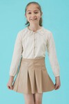 Krem Dantel Yakalı Kız Etekli Bluz Takım 15101