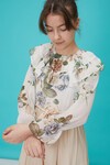 Krem Gül Desenli Boncuk İşlemeli Kuşaklı Kız Elbise 15124