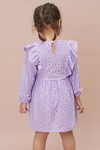 Lila Kol Fırfırlı Dantel İşlemeli Kız Çocuk Elbise 15055