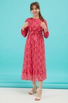 Pembe Çiçek Desenli Fırfırlı Kız Çocuk Şifon Elbise 15213