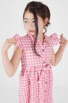Pembe Kare Desenli Yakalı Kız Çocuk Elbise 15067