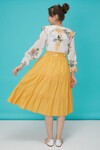 Sarı Gül Desenli Boncuk İşlemeli Kuşaklı Kız Elbise 15123