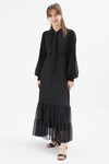 Siyah Yakası Kuşaklı Kız Şifon Elbise 15203