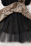 Siyah Leopar Desenli Tüllü Kız Çocuk Elbise 15452