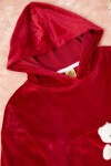 Kırmızı Ayıcıklı Kanguru Cepli Kız Kadife Eşofman Takımı 16571