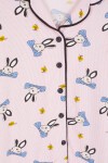 Pembe Tavşan Desenli Düğmeli Kız Çocuk Pijama Takımı 17087